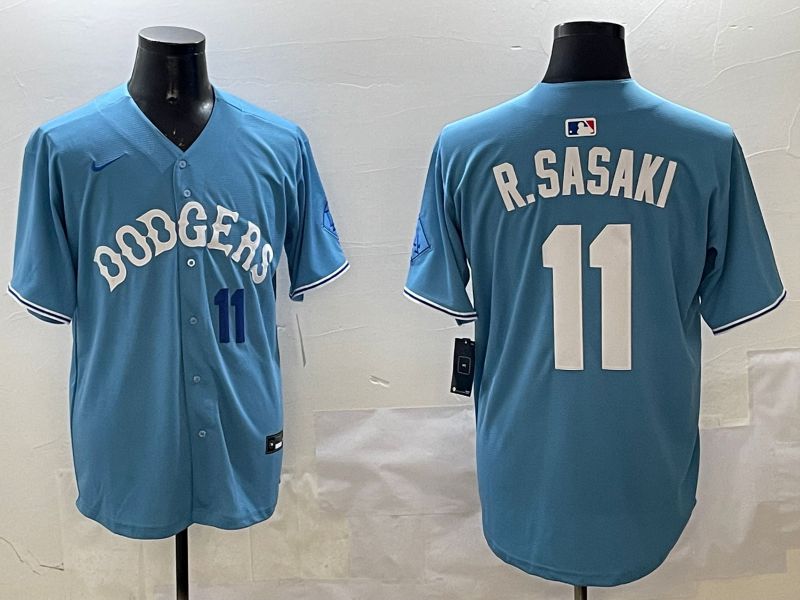 Men Los Angeles Dodgers 11 R.Sasaki Light Blue Joint Name 2025 Nike MLB Jersey style 9